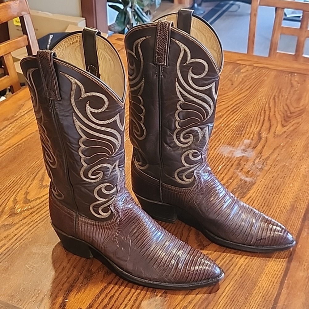 Vintage DAN POST  Teju Lizard Boot Men's Size 9 D Dee Brown made USA 1985‎